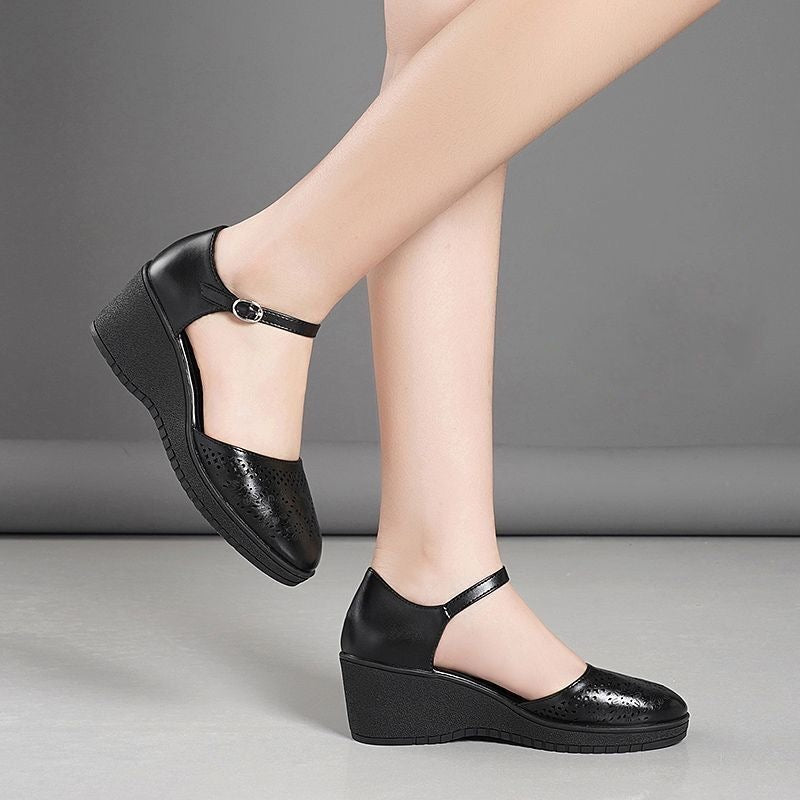Sandalias de cuña de cuero