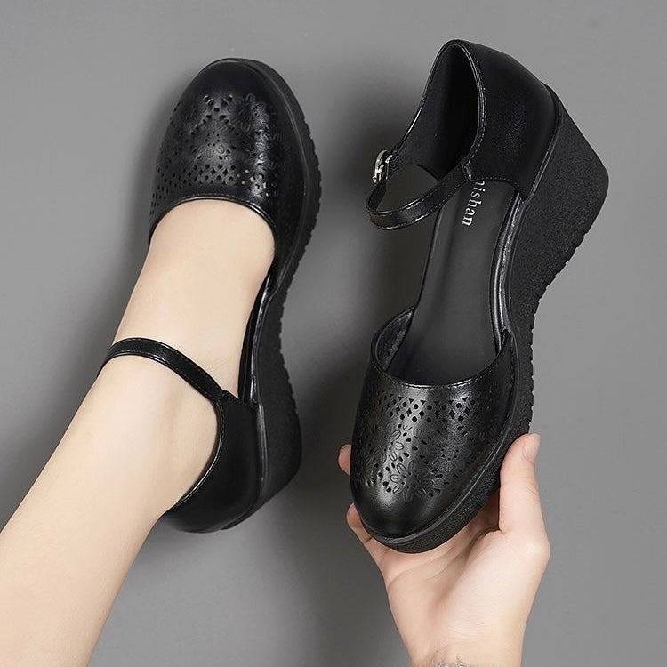 Sandalias de cuña de cuero