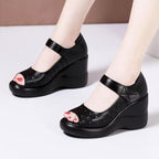 Sandalias de cuña con plataforma de piel suave