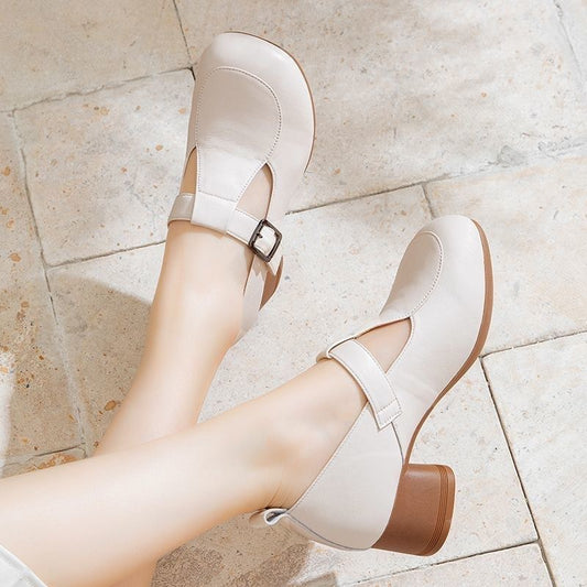 Zapatos de piel de tacón grueso antideslizantes