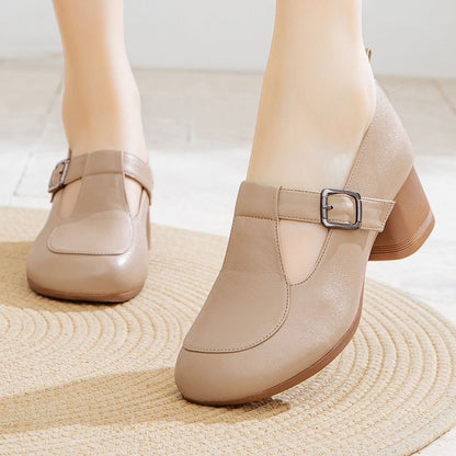 Zapatos de piel de tacón grueso antideslizantes