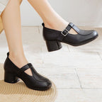 Zapatos de piel de tacón grueso antideslizantes