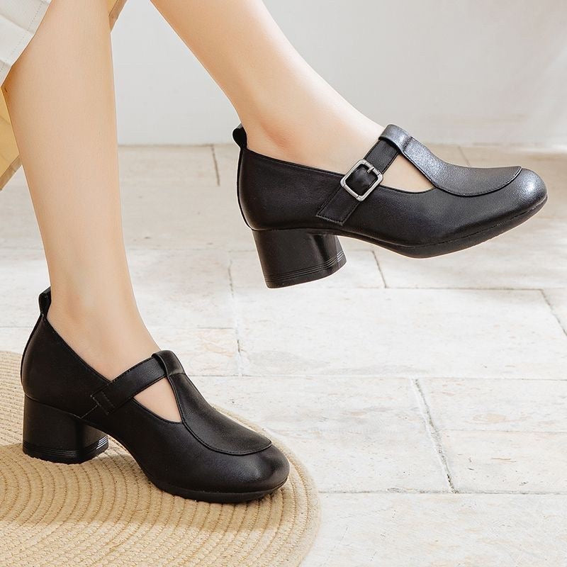 Zapatos de piel de tacón grueso antideslizantes