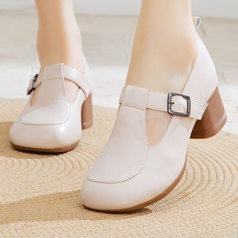 Zapatos de piel de tacón grueso antideslizantes