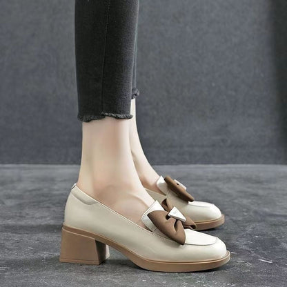 ✨Zapatos de piel para mujer de tacón medio con lazo
