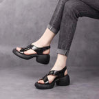 Zapatos romanos casuales de suela blanda y tacón grueso