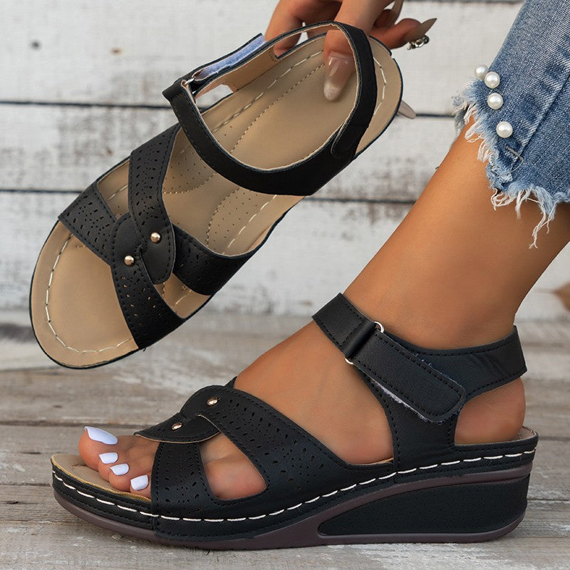 Sandalias de cuña con plataforma y velcro ajustable