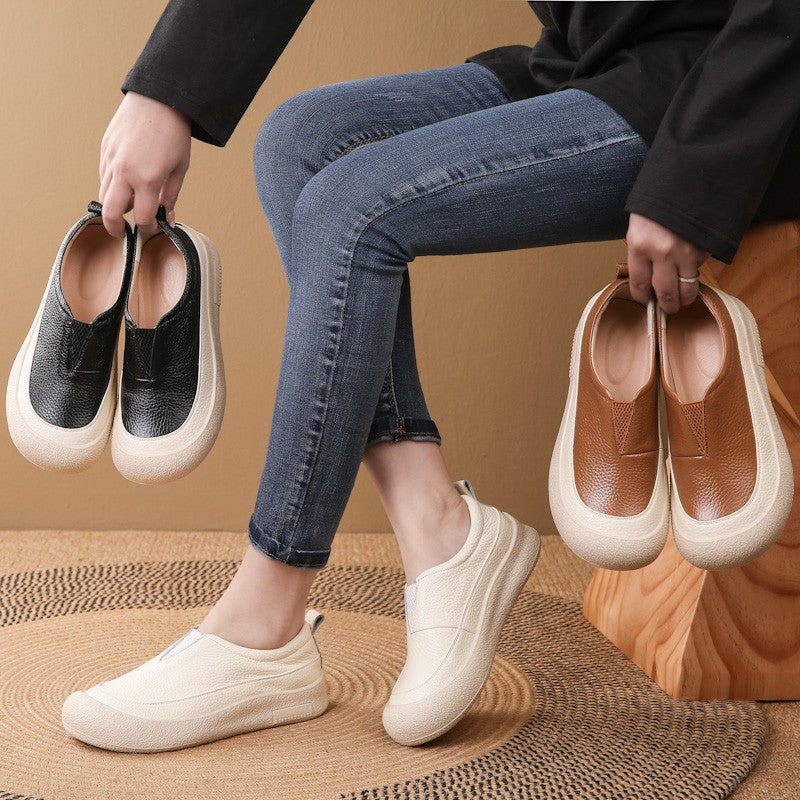 100% cuero genuino zapatos de plataforma con punta redonda