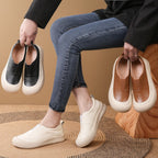 100% cuero genuino zapatos de plataforma con punta redonda
