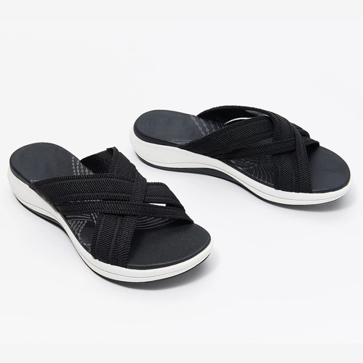 Sandalias cruzadas de punto con mosca