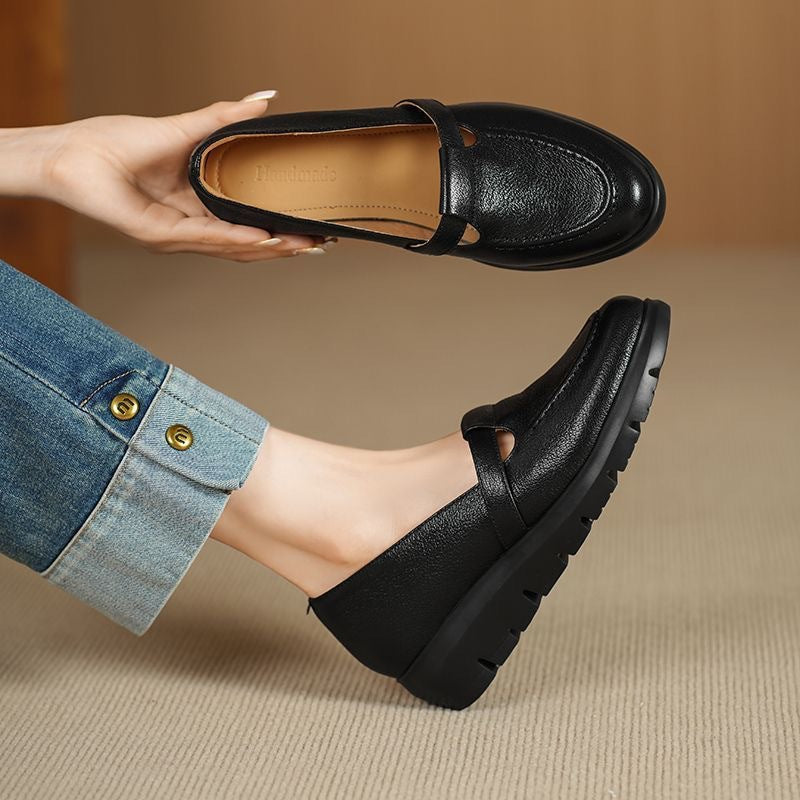 Zapatos de piel suave con plataforma y tacón de cuña