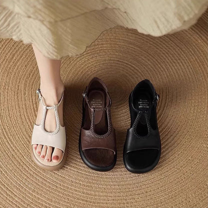 Sandalias planas con tira trenzada y hebilla para mujer