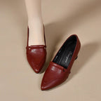 Zapatos de punta afilada con tacón grueso estilo francés
