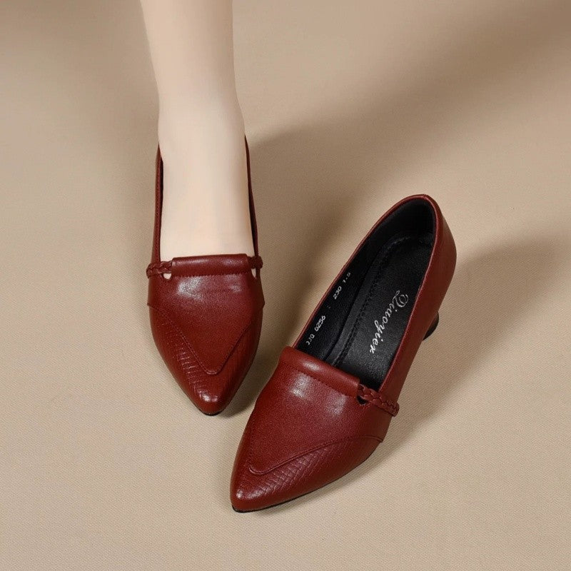 Zapatos de punta afilada con tacón grueso estilo francés