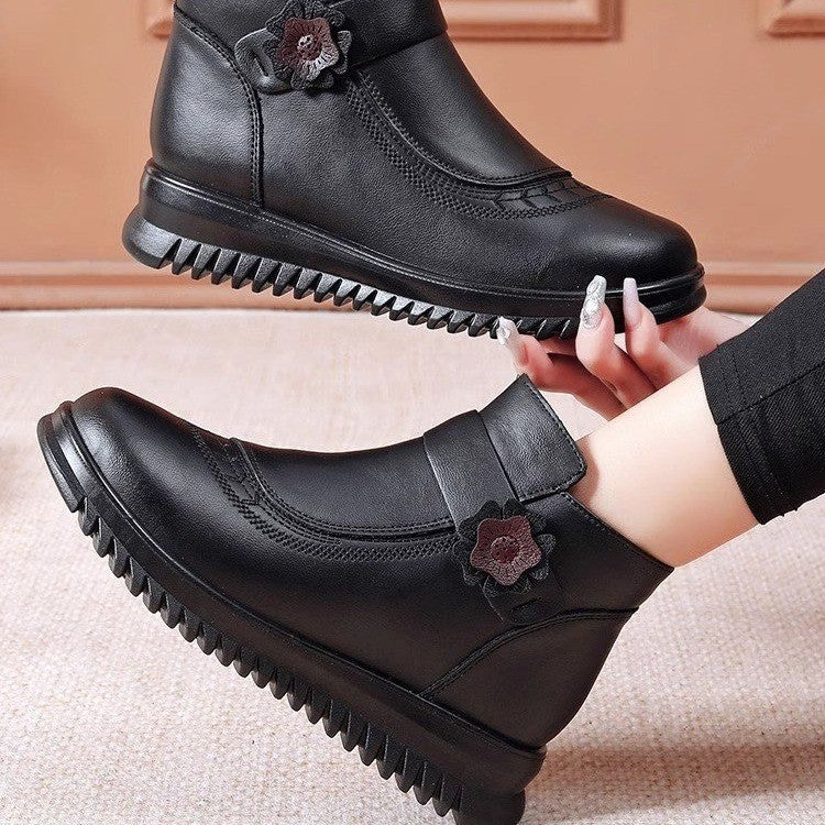 Botines Negros para Mujer con Flor Decorativa