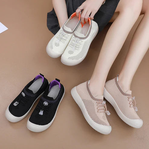 Zapatos de malla para mujer con punta redonda y cordón