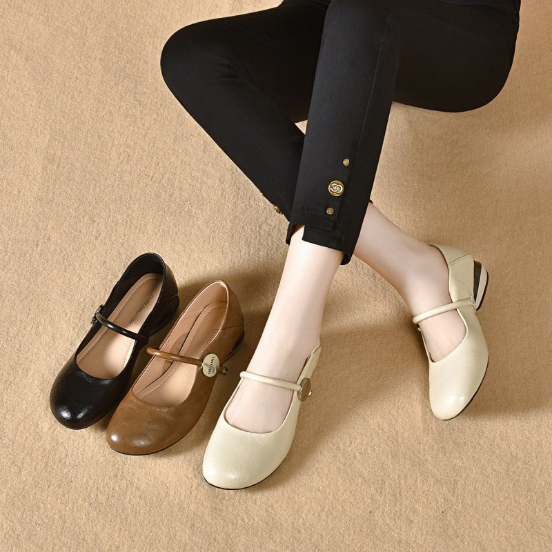 Zapatos de punta redonda en piel auténtica suave (100 %)