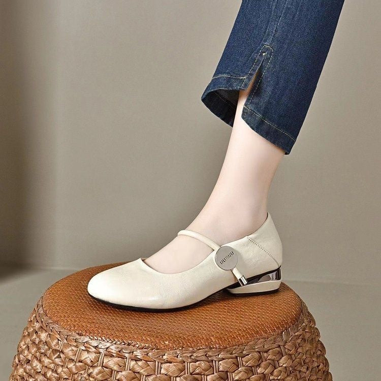 Zapatos de punta redonda en piel auténtica suave (100 %)