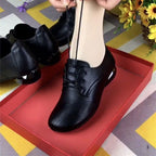 Zapatos de piel de tacón bajo con cordones y punta redonda