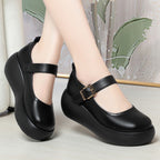 Zapatos de cuero genuino de suela gruesa para madre