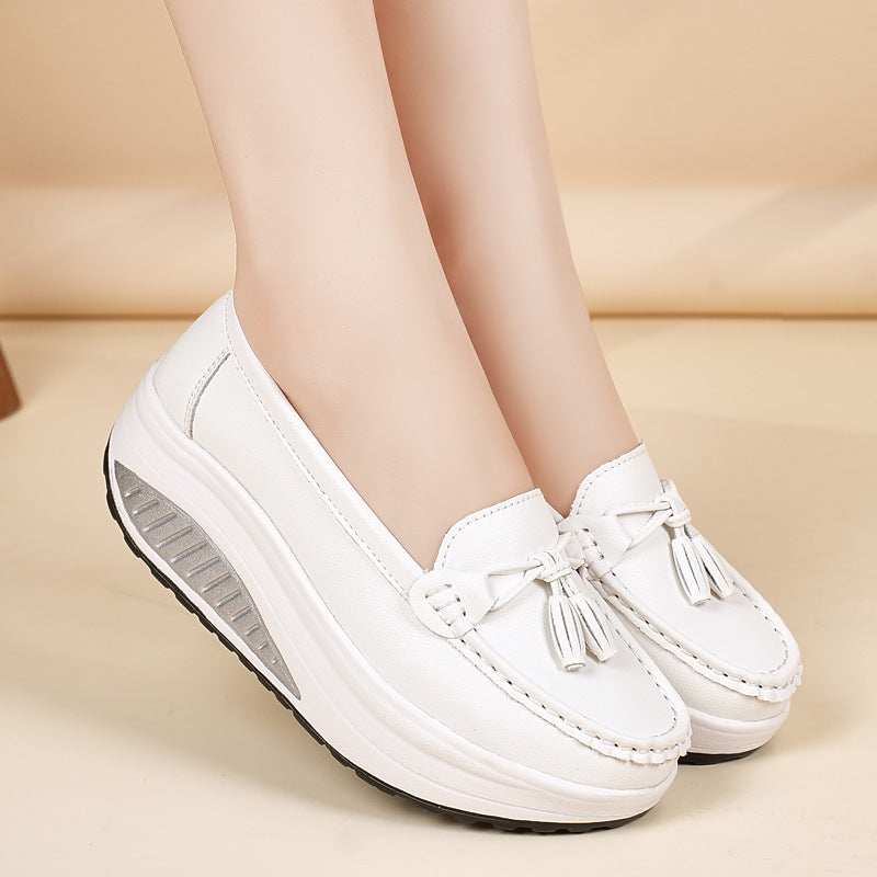 Zapatos casuales de plataforma de cuero de corte bajo