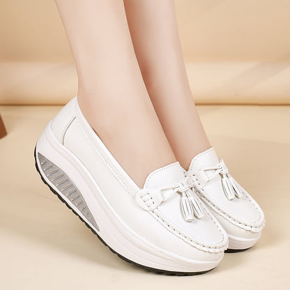 Zapatos casuales de plataforma de cuero de corte bajo