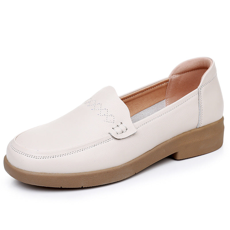 Zapatos de piel de res de primera capa con punta redonda