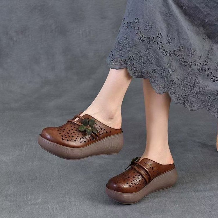 Zapatillas de cuero vintage huecas