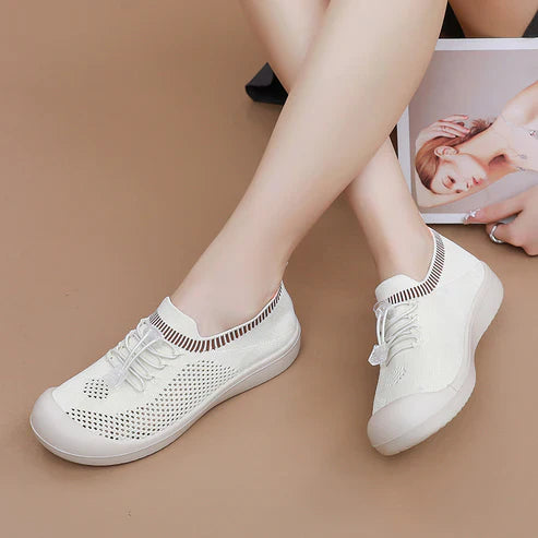 Zapatos de malla para mujer con punta redonda y cordón