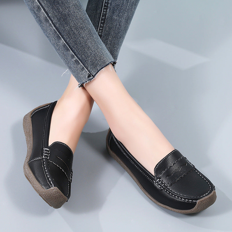 Zapatos de cuero de suela plana para mujeres 2025