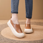100% cuero genuino zapatos de plataforma con punta redonda