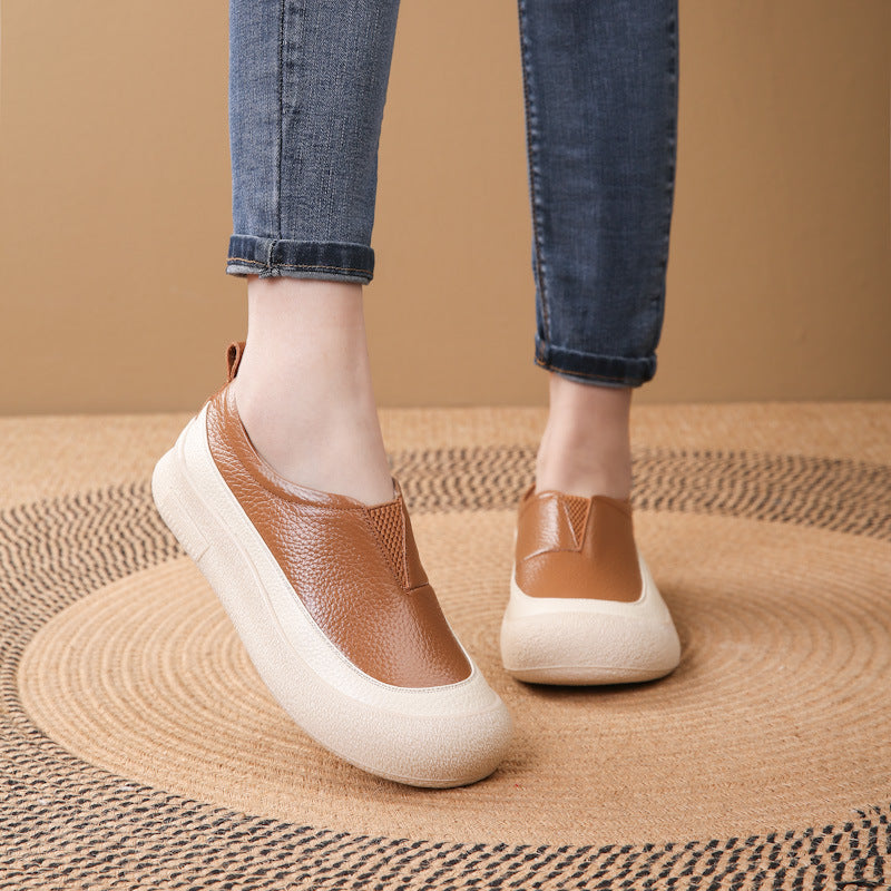 100% cuero genuino zapatos de plataforma con punta redonda