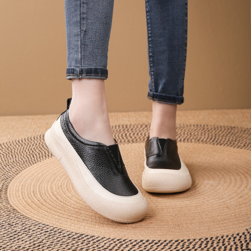 100% cuero genuino zapatos de plataforma con punta redonda