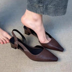 Sandalias – punta afilada, tacón grueso, minimalistas