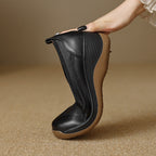 Zapatos casuales de piel con punta redonda y plataforma