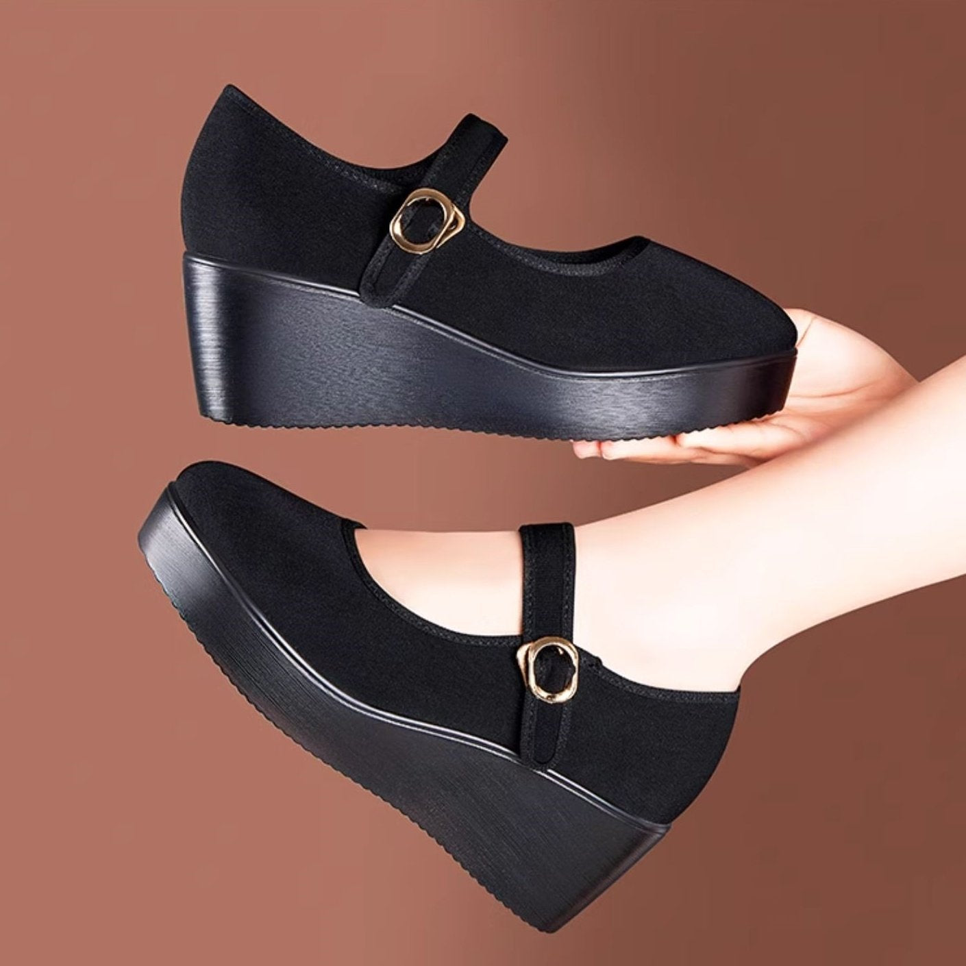 Zapatos de tela con suela blanda y tacón de cuña