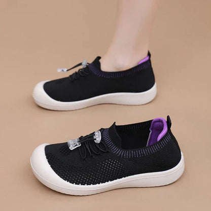 Zapatos de malla para mujer con punta redonda y cordón