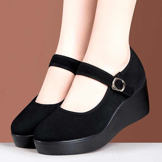 Zapatos de tela con suela blanda y tacón de cuña