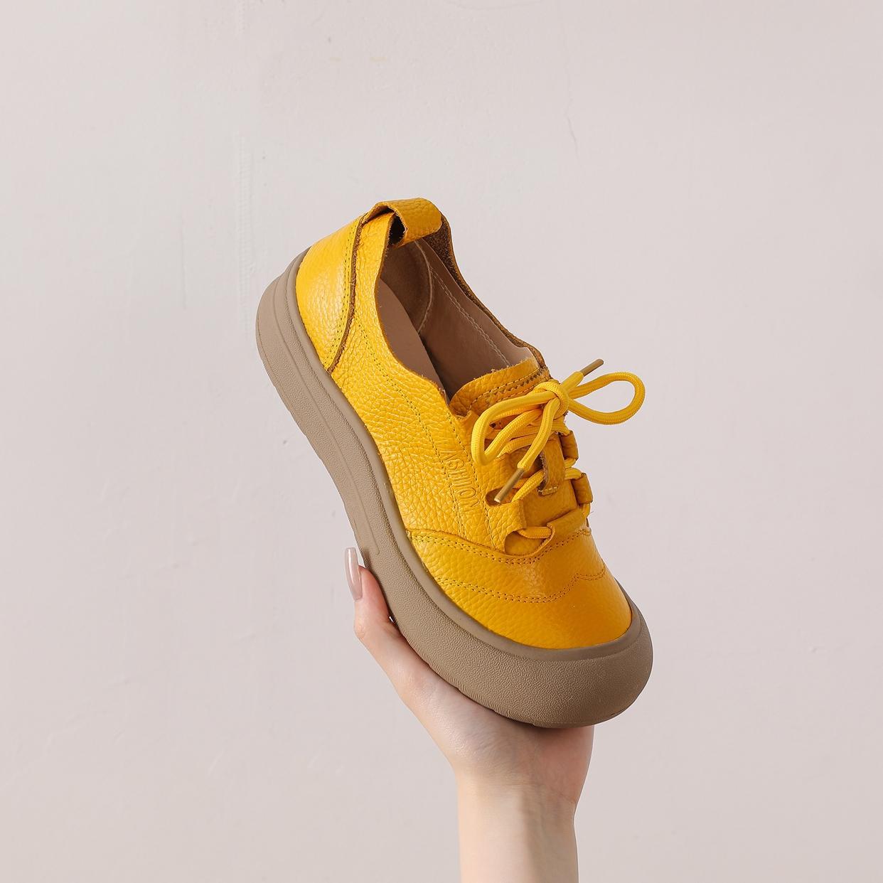 Zapatos casuales de piel genuina con punta redonda y suela suave