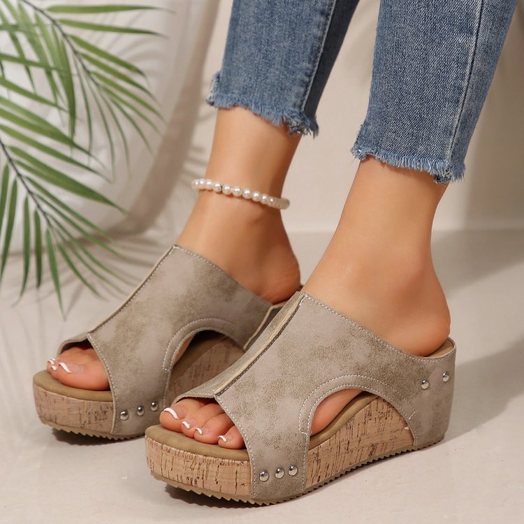 Sandalias romanas para mujer, punta abierta, tacón de cuña elegante