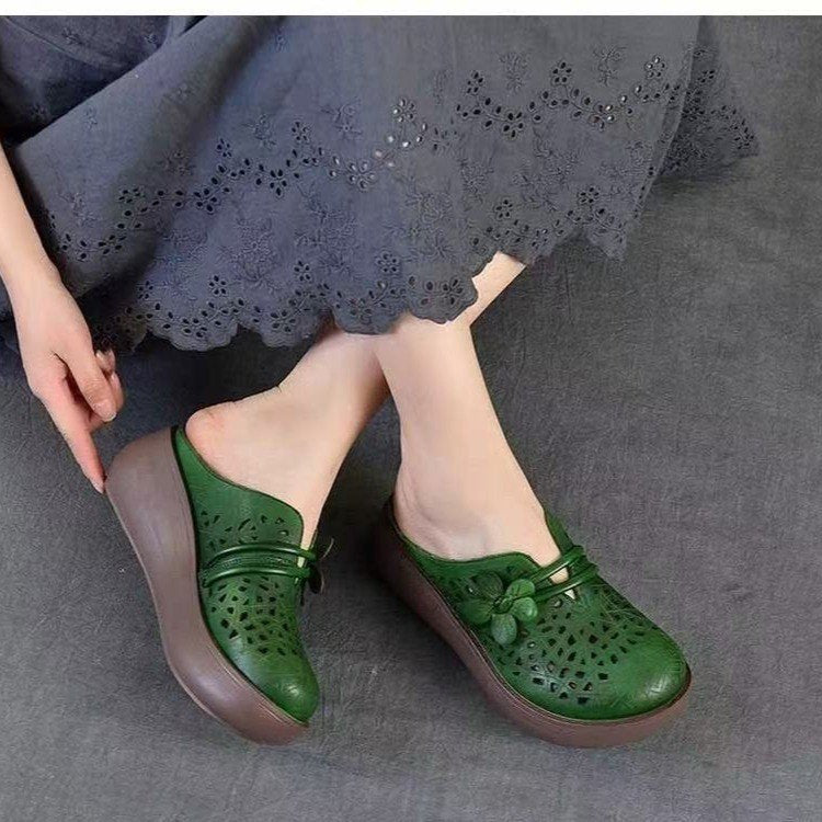 Zapatillas de cuero vintage huecas
