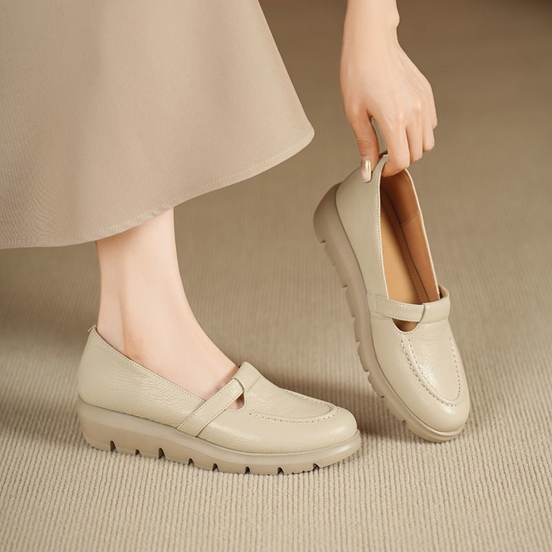 Zapatos de piel suave con plataforma y tacón de cuña