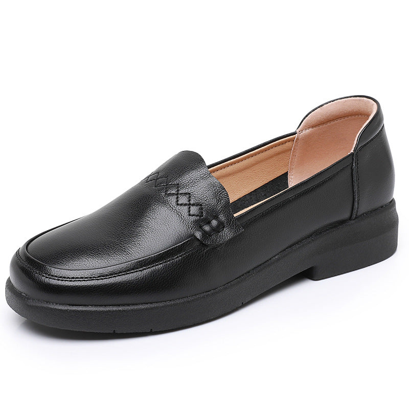 Zapatos de piel de res de primera capa con punta redonda