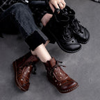 Botas retro de suela blanda huecas para mujer