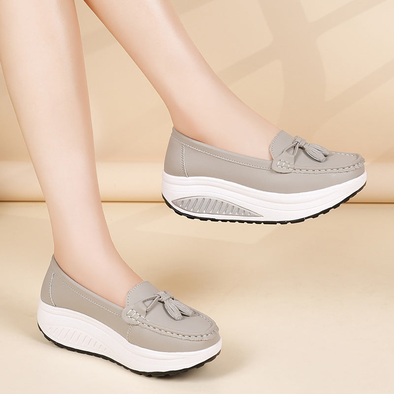 Zapatos casuales de plataforma de cuero de corte bajo