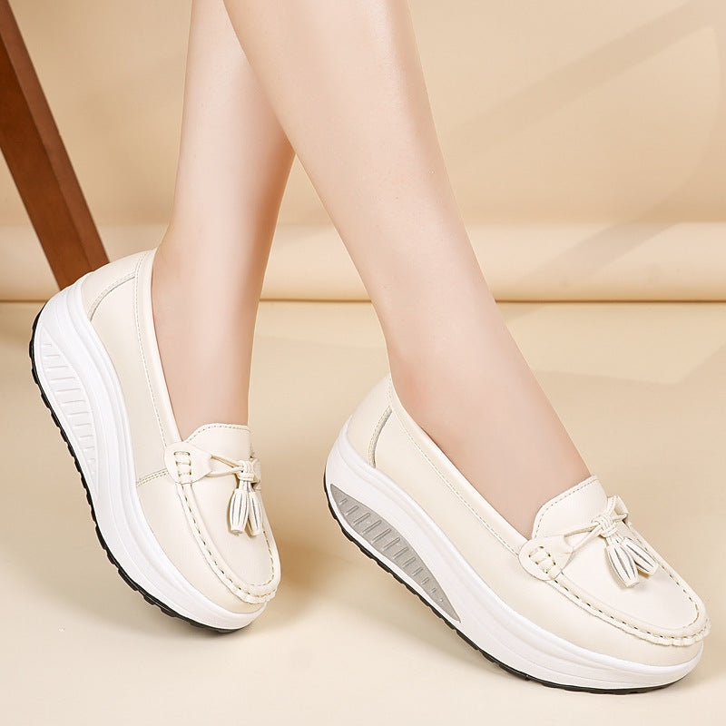 Zapatos casuales de plataforma de cuero de corte bajo
