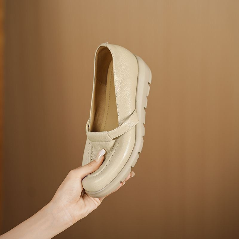 Zapatos de piel suave con plataforma y tacón de cuña