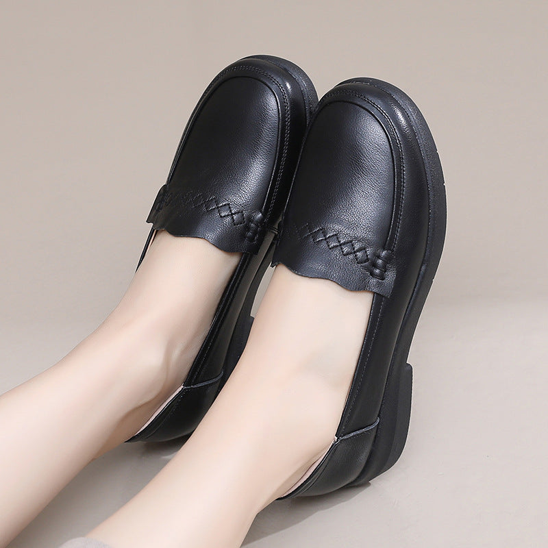 Zapatos de piel de res de primera capa con punta redonda