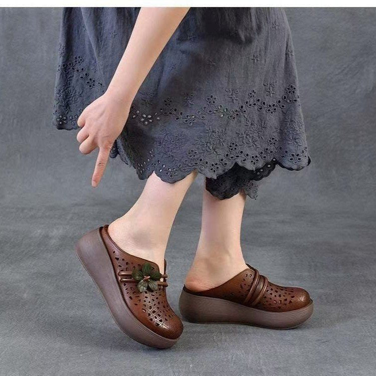 Zapatillas de cuero vintage huecas