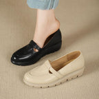 Zapatos de piel suave con plataforma y tacón de cuña